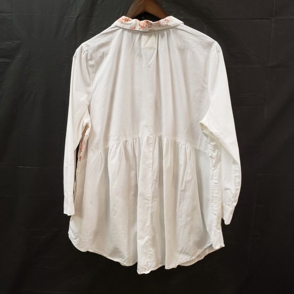 Maeve Womens Floral Patchwork Button Up Shirt Size XL Ivory Long Sleeve Collar - Picture 2 of 14